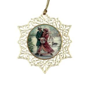Vintage 1992 Lenox Victorian Lace Christmas Ornament Porcelain  Ice Skaters